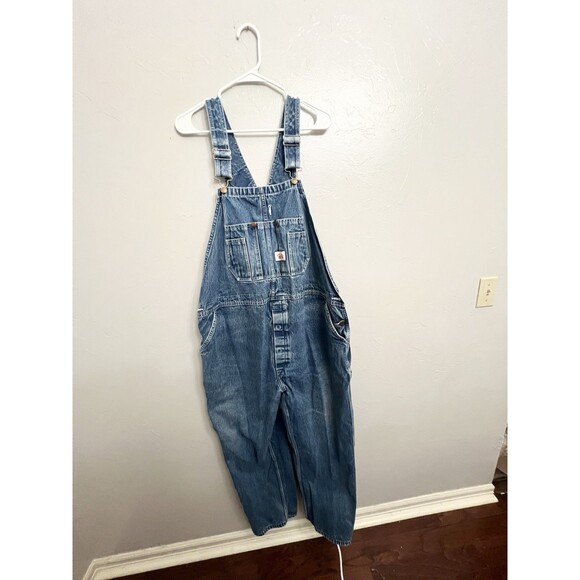 Vtg ROUND HOUSE Men's Denim Bib Carpenter Overalls Blue 44x29 Straight Leg USA - Picture 1 of 10